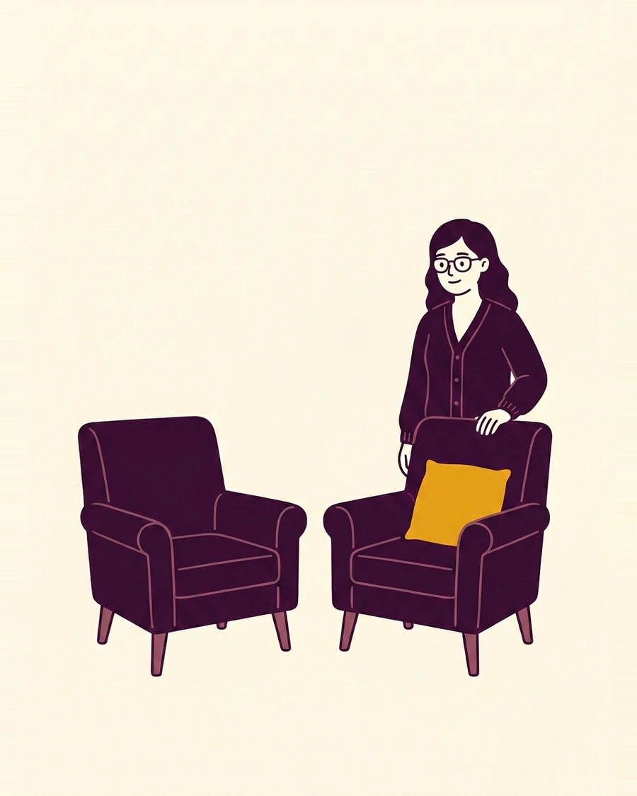 A woman turning away from a decision she has stopped being asked about.